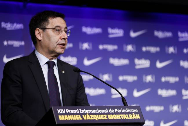 Josep Maria Bartomeu at the XIV Premi Internacional de Peridismo.