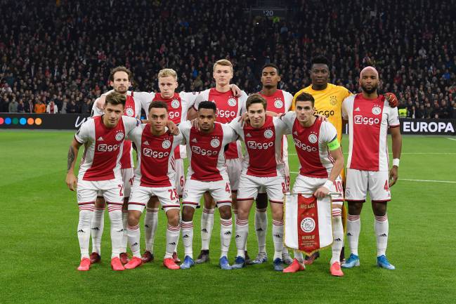 Ajax goalkeeper Andre Onana and teammates.