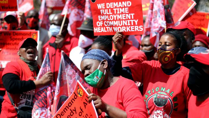 South African health workers hold protests and threaten strike