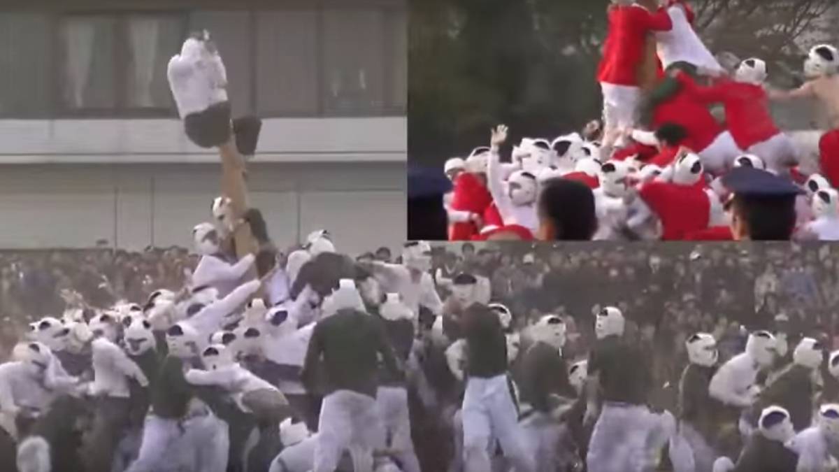 150 personas a golpes para derribar un palo: el loco deporte viral japonés
