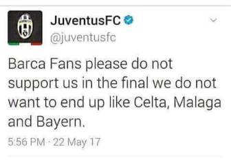 El falso tuit de la Juventus pensado para picar a barcelonistas