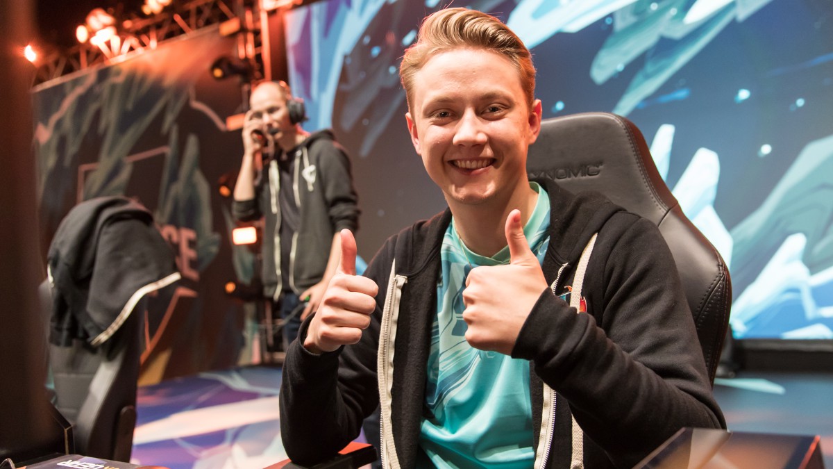 Rekkles poses for the camera before the Team Ice Vs Team Fire game in the Legend of The Poro King game at the League of Legends All-Star Event, at the Palau Sant Jordi in Barcelona, Spain on 9 December, 2016.