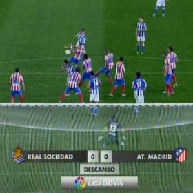 La Real pidió penalti por mano de Gabi antes del descanso La Real pidió penalti por mano de Gabi antes del descanso