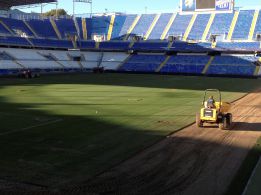 El Málaga inició ayer el cambio del césped de La Rosaleda El Málaga inició ayer el cambio del césped de La Rosaleda