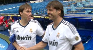 Morientes y Martín Vázquez, en un amistoso en el Bernabéu