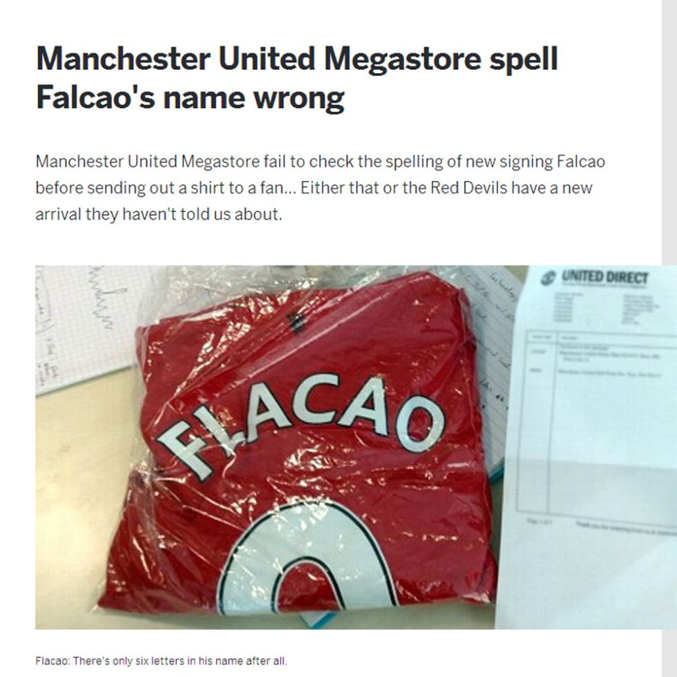 De Falcao a Flacao: el United se confunde con las camisetas