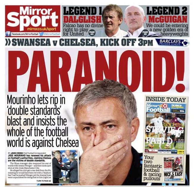 'Daily Mirror' llama "paranoico" a Mourinho en su portada