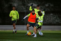 Sergio Ramos, en una sesión en la que también estuvo James
