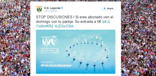 Leganés y Huesca celebran San Valentín: "Stop discusiones"
