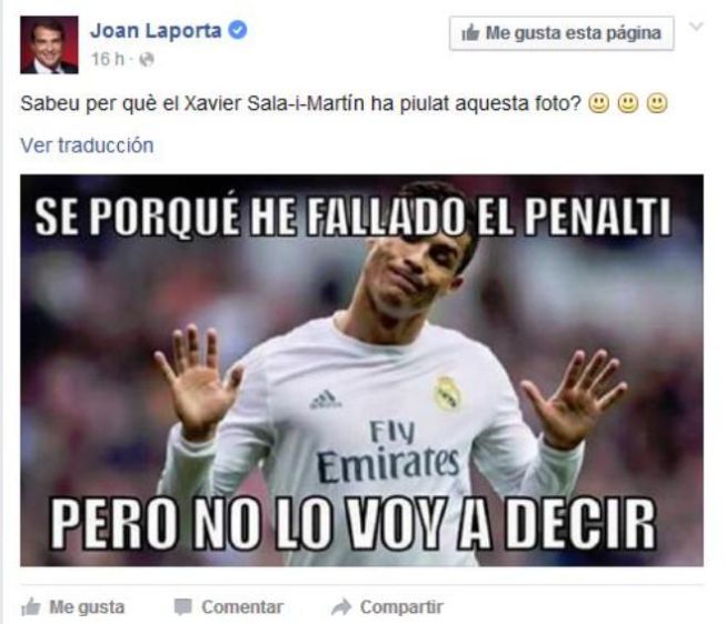 Twitter de Laporta riéndose de Cristiano y el penalti Twitter de Laporta riéndose de Cristiano y el penalti