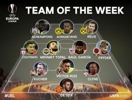 Raúl García, De Gea y Víctor Ruiz en el once de la Europa League