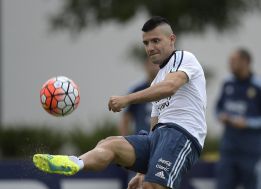 Sergio Agüero durante un entrenamiento con la selección de Argentina.