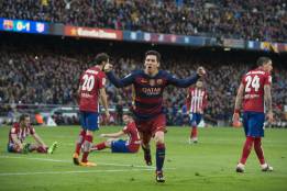 Leo Messi, celebrando un gol contra el Atlético de Madrid.