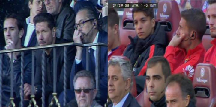 Did Simeone chat on earpiece to Gabi during Atlético-Rayo match?