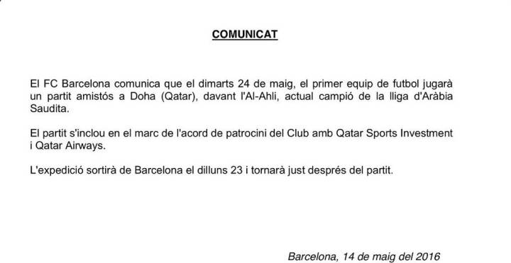 El Barça anuncia un amistoso en Qatar justo después del alirón