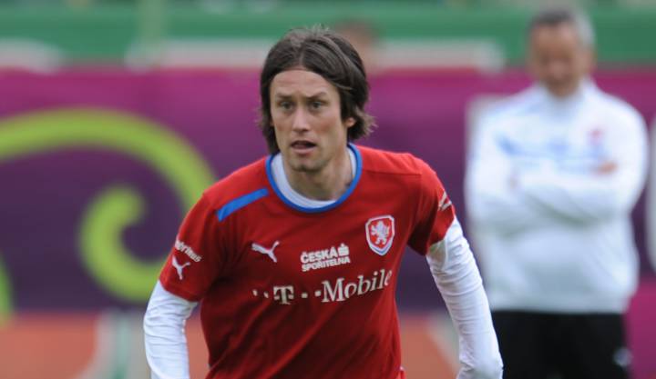 Thomas Rosicky, durante un entrenamiento con la República Checa.