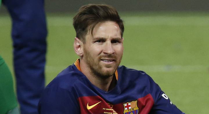 Messi en el partido contra el Sevilla tras ganar la Copa