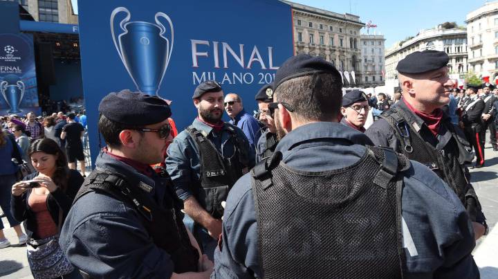 Italian police patrolling the streets of Milan before the Champions league final.