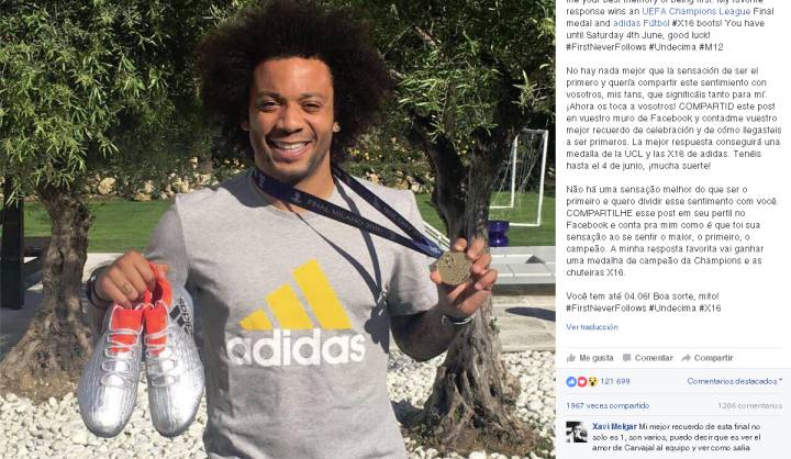 Marcelo sorteará su medalla de la Champions League entre sus seguidores de Facebook.
