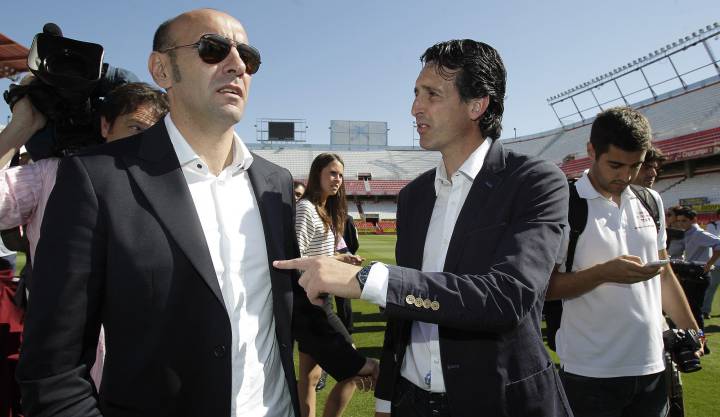 Monchi y Unai Emery, director deportivo y entrenador del Sevilla.