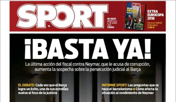 Portada del Diario Sport del día 8 de junio de 2016.