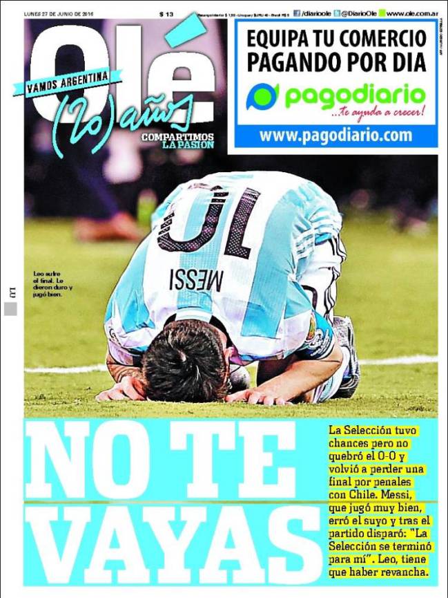 "Please don't go" says Argentina daily Olé - Messi