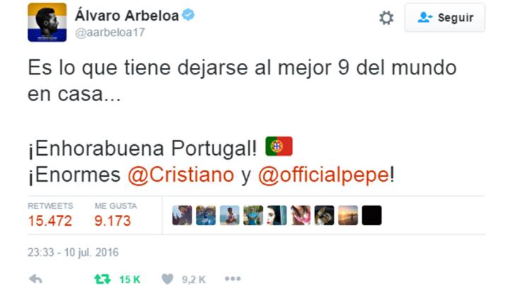 Recado de Arbeloa a Francia: "Es lo que tiene dejar al mejor 9 del mundo en casa"