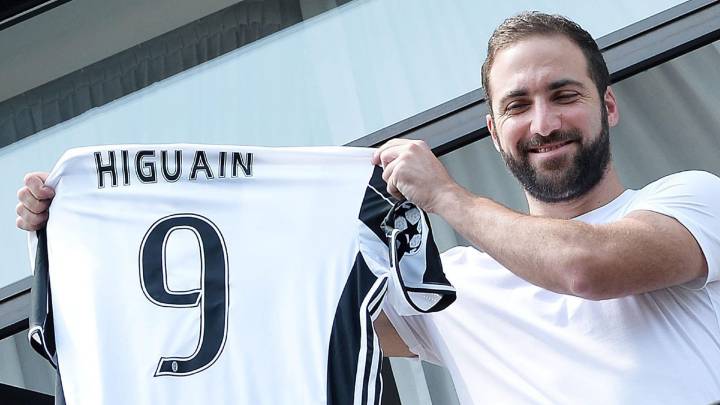 Gonzalo Higuaín, posando con la camiseta de la Juventus.