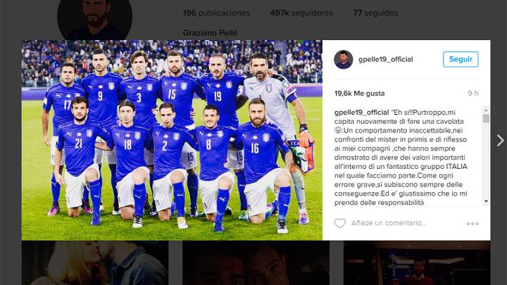 Pellè, jugador de Italia, se disculpa con su DT, pero igual bromea