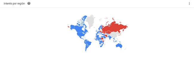 Searches across the world by region for Real Madrid (blue) and Atlético Madrid (red).