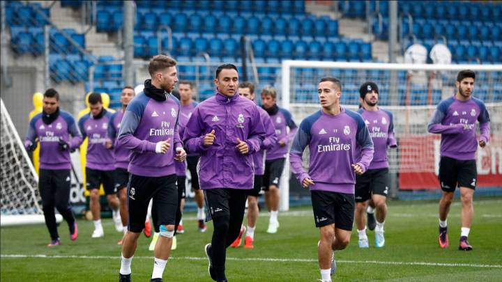 Ramos, Keylor y Lucas Vázquez, durante un entrenamiento.