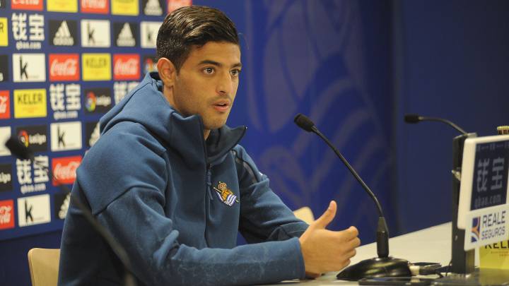 Carlos Vela, jugador de la Real Sociedad, en rueda de prensa.