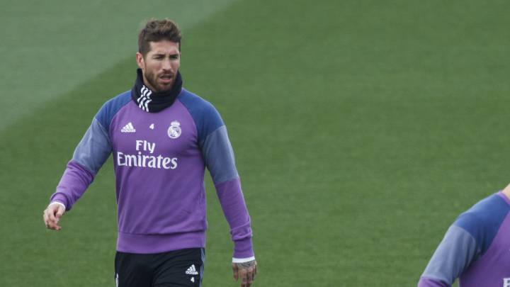 Sergio Ramos, durante un entrenamiento con el Real Madrid.