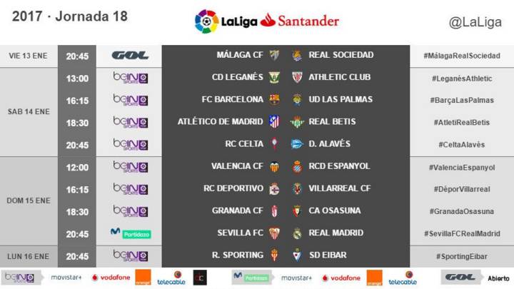 Jornada 18: Sevilla-Madrid, el domingo 15E a las 20:45