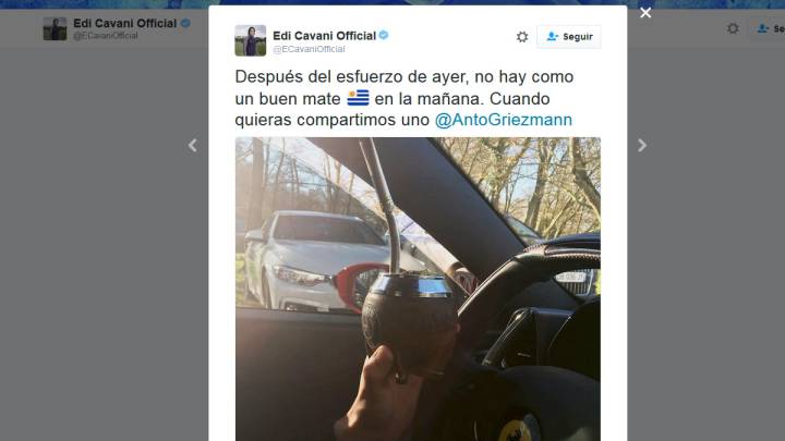 Guiño de Cavani a Griezmann: "Cuando quieras tomamos mate"