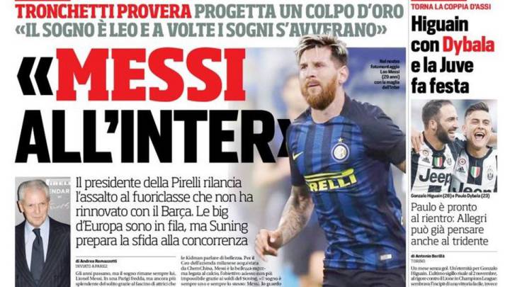 Messi vestido con la camiseta del Inter.