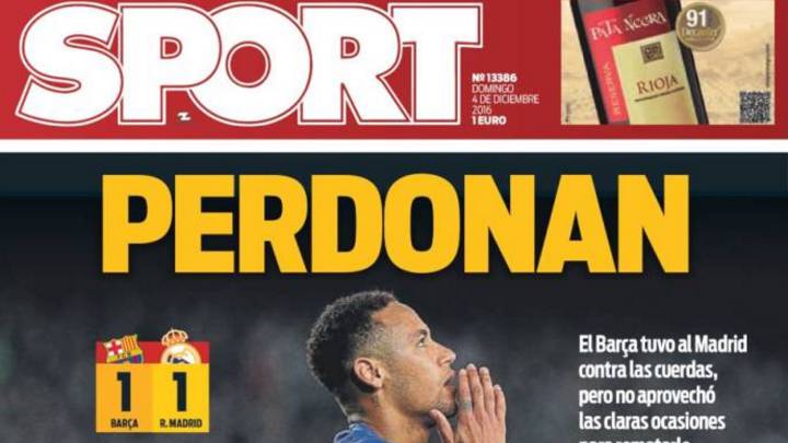 Portada del diario Sport después del Clásico