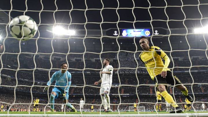 Aubameyang celebró así su gol al Madrid.