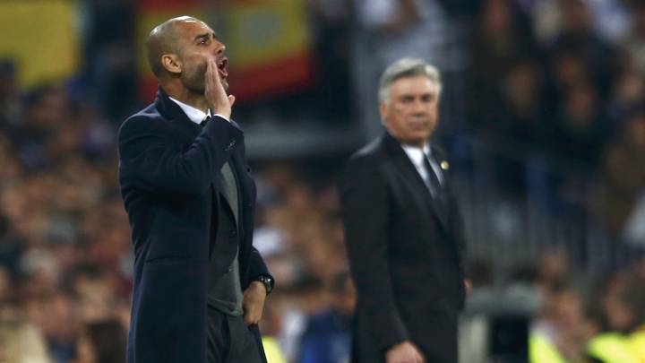 Los entrenadores, Pep Guardiola y Carlo Ancelotti durante un partido.