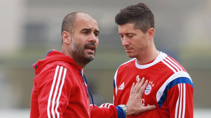 Pep Guardiola y Lewandowski.