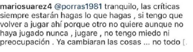 La respuesta de Mario Suárez en Instagram.