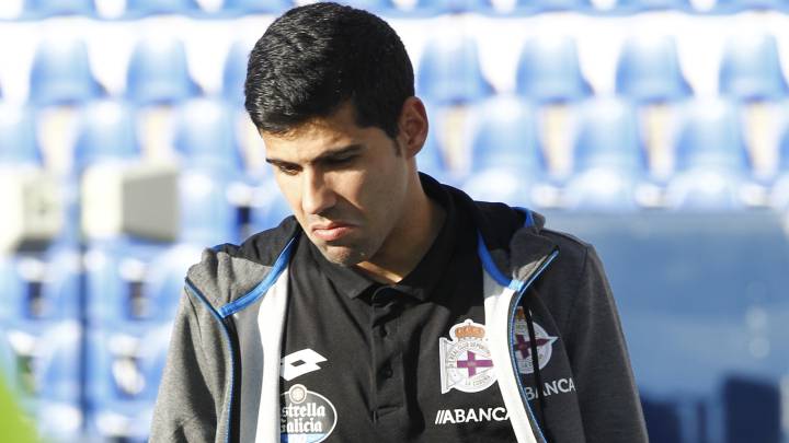 El lateral del Deportivo, Juanfran, durante un entrenamiento.