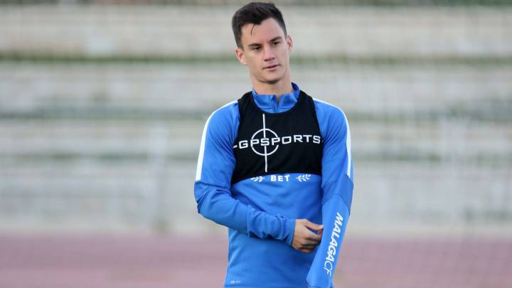 Juanpi Añor en un entrenamiento con el Málaga esta temporada