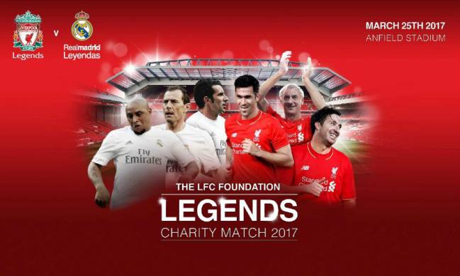 Cartel del partido entre los veteranos del Liverpool y del Madrid.