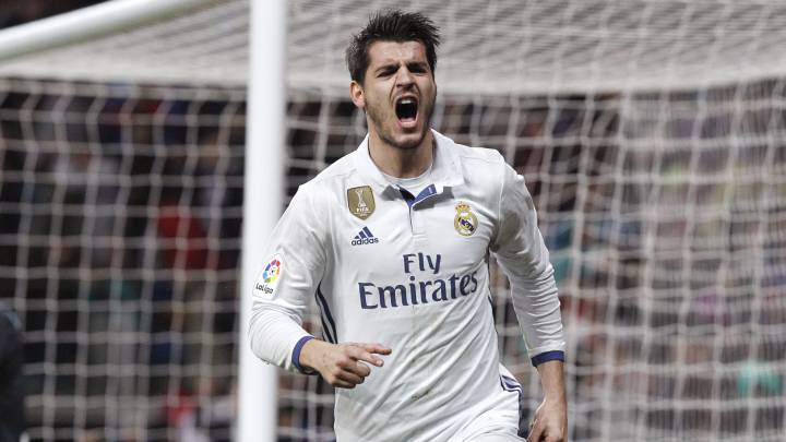 Morata celebra un gol ante la Real Sociedad.