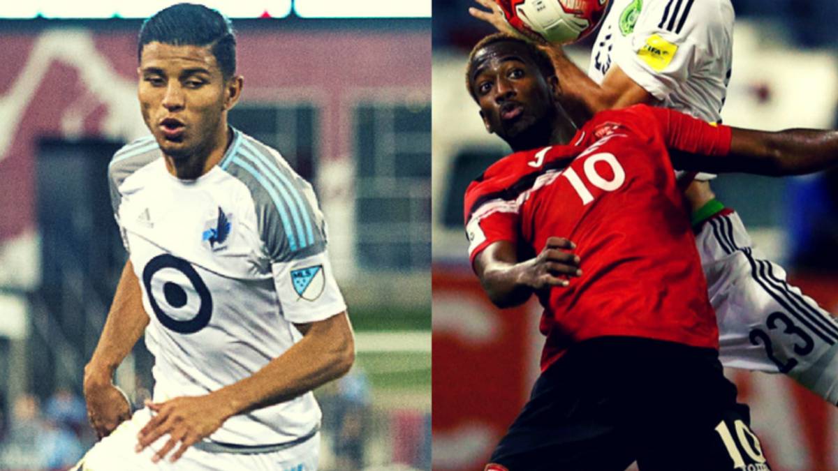 Johan Venegas y Kevin Molino durante un partido de Minnesota United y otro de Trinidad y Tobago.