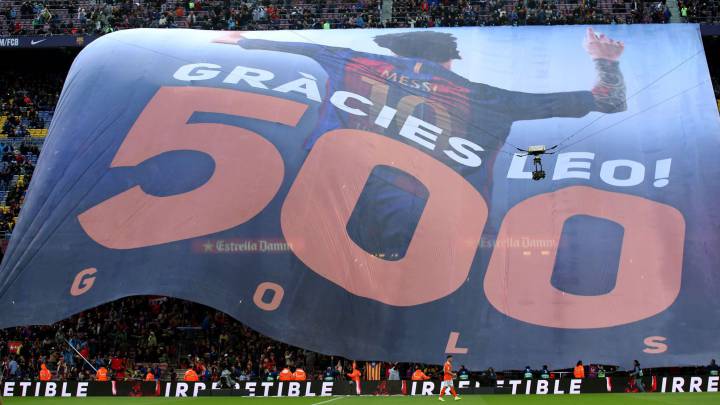 Camp Nou congratulates Messi on 500 goals