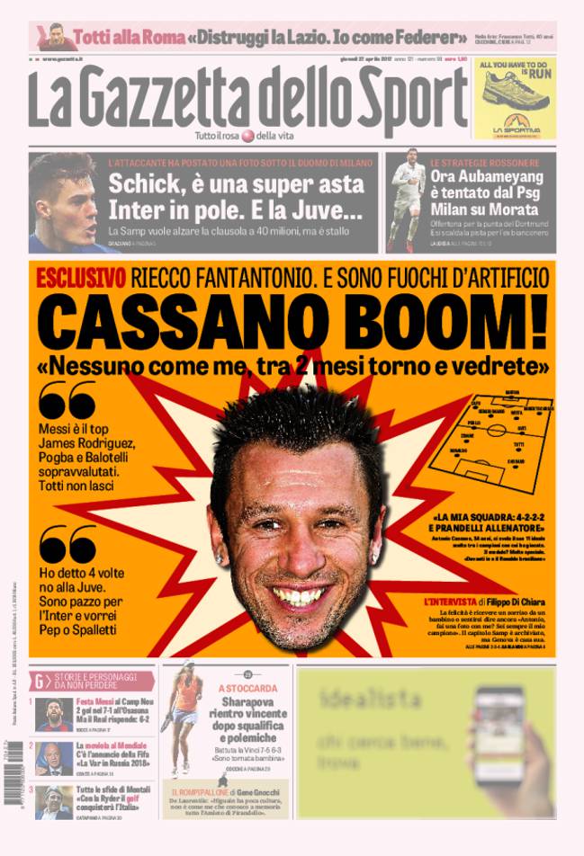 Portada de 'La Gazzetta dello Sport' del jueves, 27 de abril de 2017.