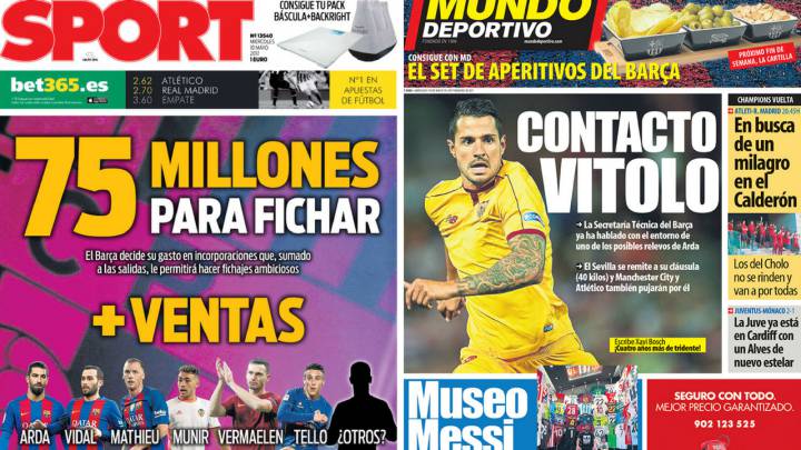 Portadas de 'Sport' y 'Mundo Deportivo' el miércoles, 10 de mayo de 2017.