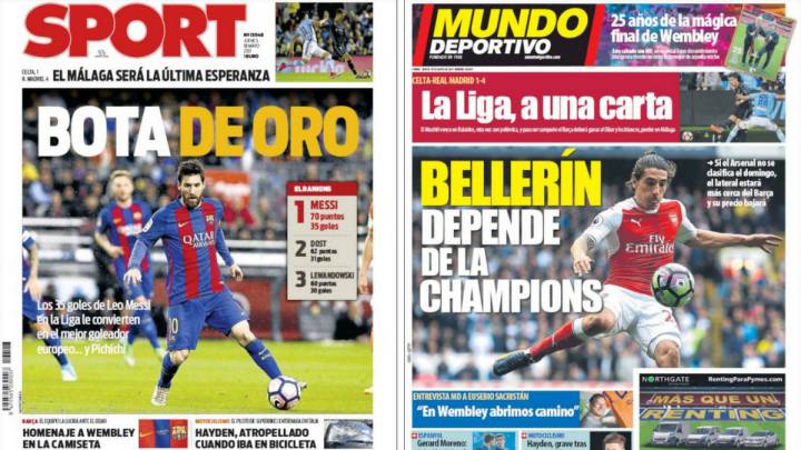 Portadas de los diarios Sport y Mundo Deportivo del día 18 de mayo de 2017.